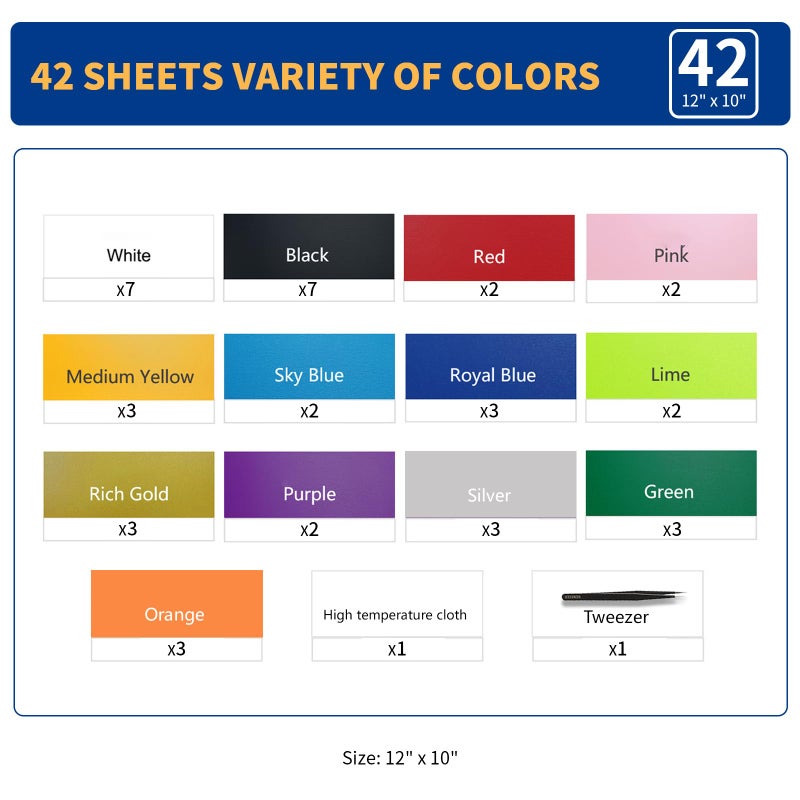 Kenteer Heat Transfer Vinyl Bundle- 42 Pack 12"x10" Iron On Vinyl Sheets for Cricut/Silhouette with 13 Vibrant Colors/Premium Glossy Finish/Easy Weed & Cut - Image 2